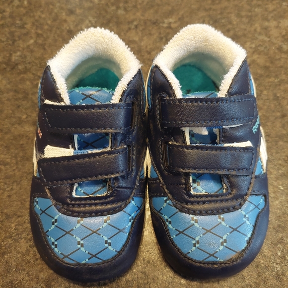 Reebok Baby Shoes Size 3 Velcro Blue Black White EUC - Picture 2 of 9